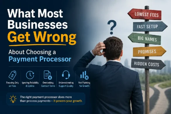 Business owner comparing payment processor options and common mistakes when choosing a payment processing provider